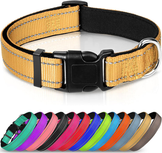 Joytale Reflective Dog Collar,Soft Neoprene Padded Breathable Nylon Pet Collar Adjustable for Puppy and Small Dogs,Khaki,Xs