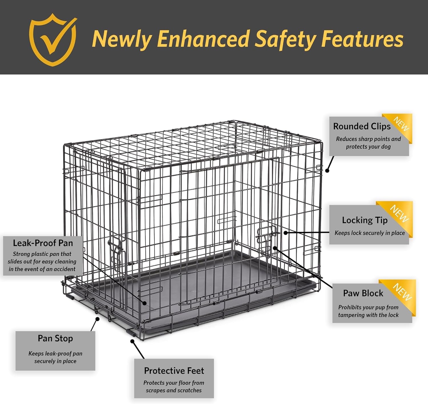 New World Newly Enhanced Double Door New World Dog Crate, Includes Leak-Proof Pan, Floor Protecting Feet, & New Patented Features, 24 Inch