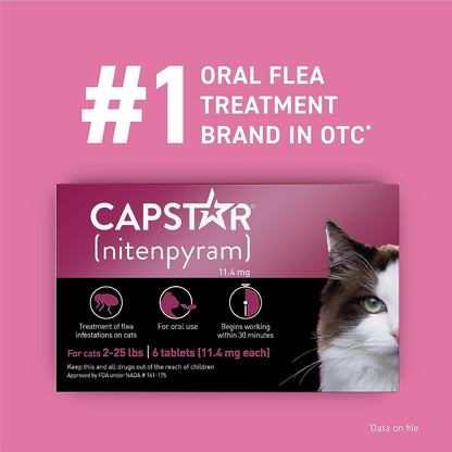 CAPSTAR (Nitenpyram) Oral Flea Treatment for Cats, Fast Acting Tablets Start Killing Fleas in 30 Minutes, Cats 2-25 Lbs, 12 Doses