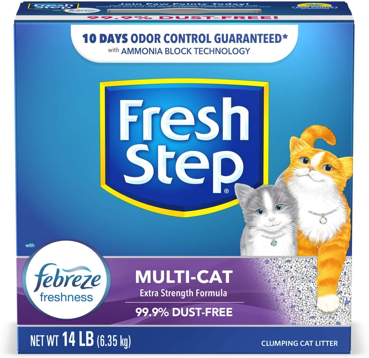 Fresh Step Clumping Cat Litter, Unscented, Long Lasting Odor Control Kitty Litter with Activated Charcoal, 14 Lb