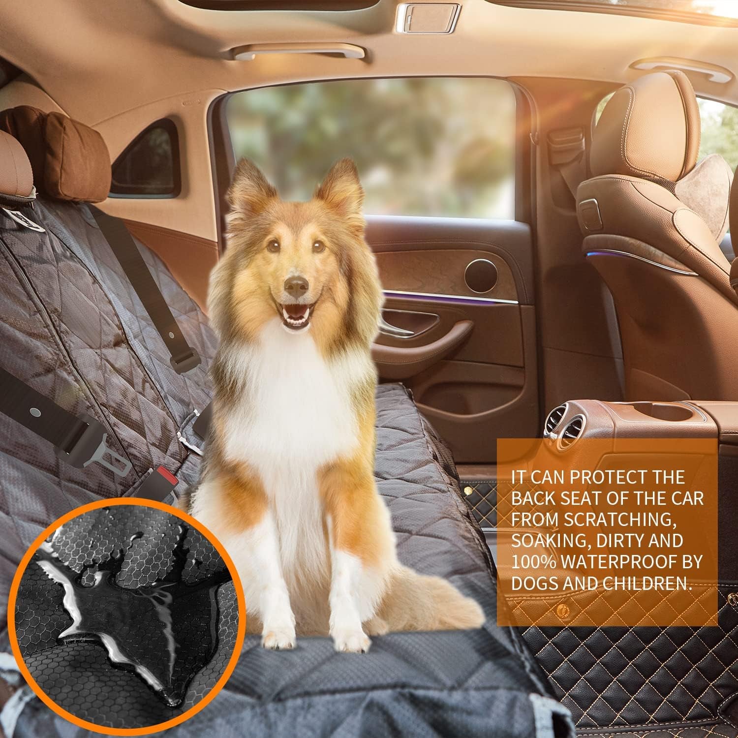 100% Waterproof Bench Car Seat Cover Protector - Strong & Durable,Heavy-Duty and Nonslip Rear Back Seat Cover with Middle Seat Belt,Universal Size Fits for Cars, Trucks & Suvs