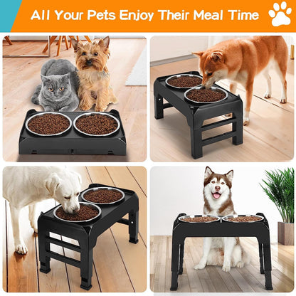 Elevated Cat Bowls - Anti-Vomiting Raised Cat Bowl Stand with 2 Thick Stainless Steel Cat Bowls Non-Slip for Small Medium Indoor Cats & Puppies, Dishwasher Safe Grey