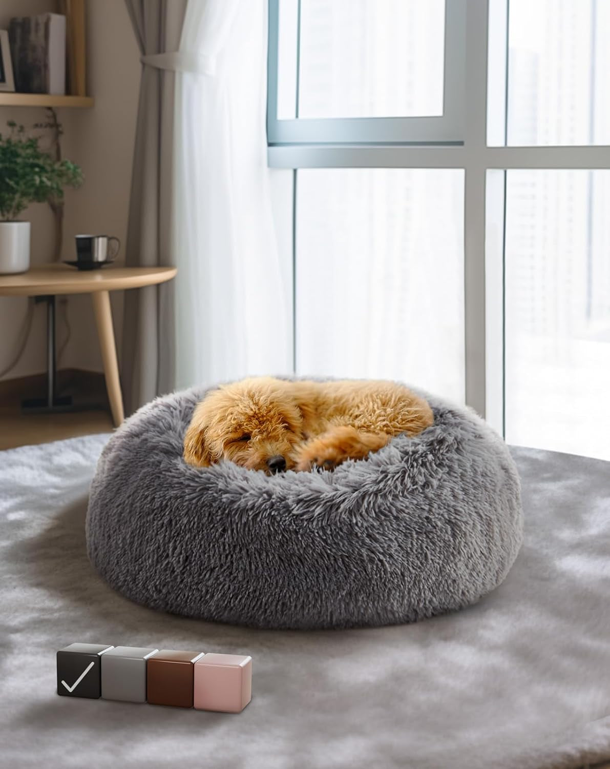 Calming Donut Bed for Dogs and Cats, Ultra Soft Circle Bed, Cozy, Waterproof, Zipper Cover, 23 in Bed, Small Dog Bed (Pink)