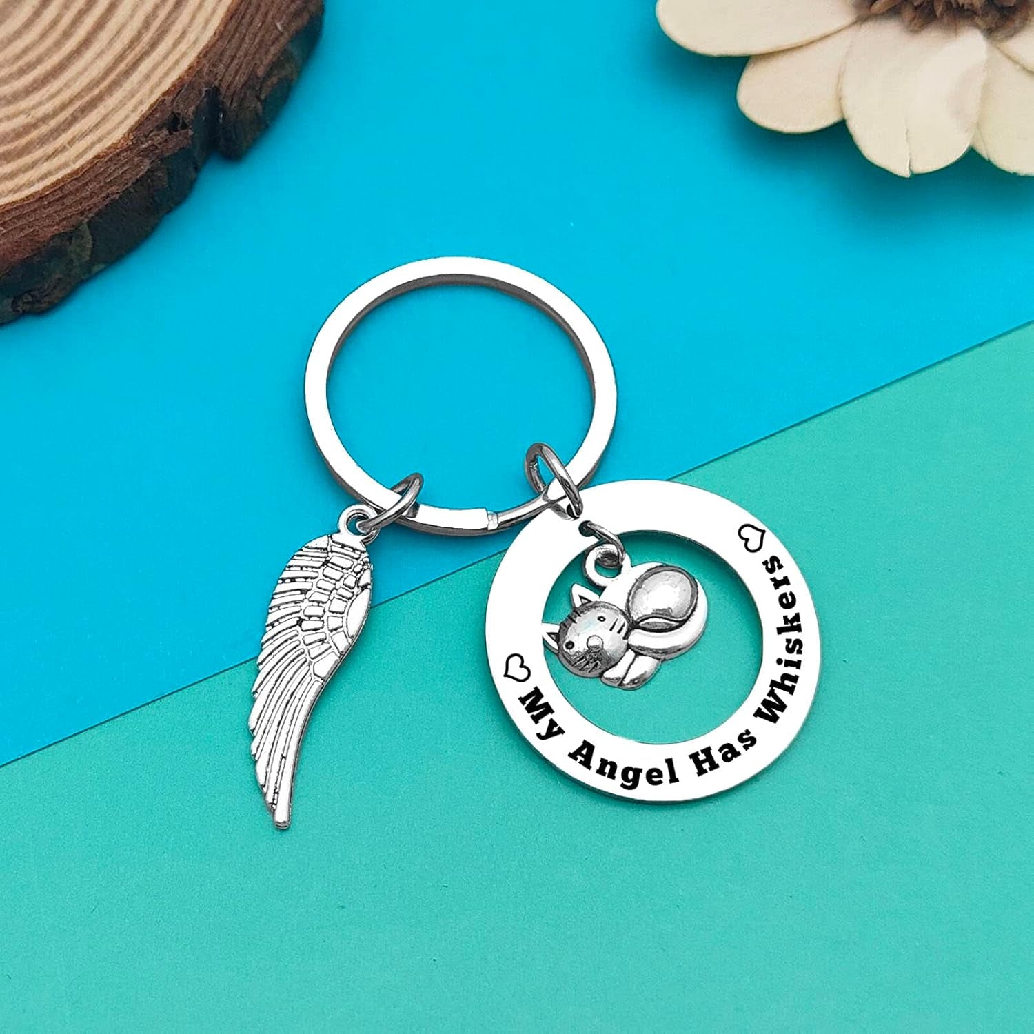 Dabihu Cat Memorial Keychain in Silver, Loss of Pet Sympathy Gift for Cat Owners