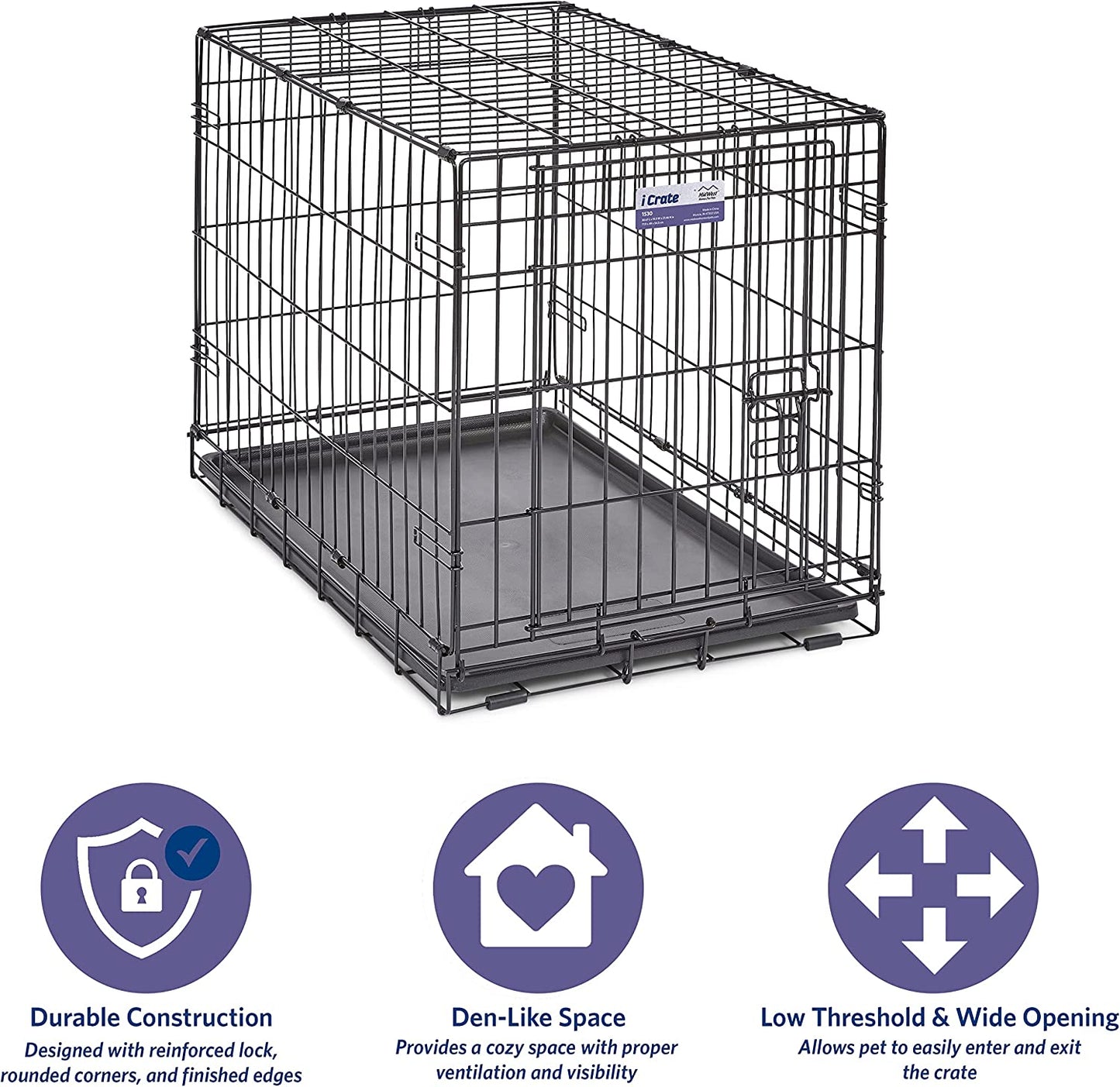 Midwest Homes for Pets Newly Enhanced Single Door Icrate Dog Crate, Includes Leak-Proof Pan, Floor Protecting Feet, Divider Panel & New Patented Features