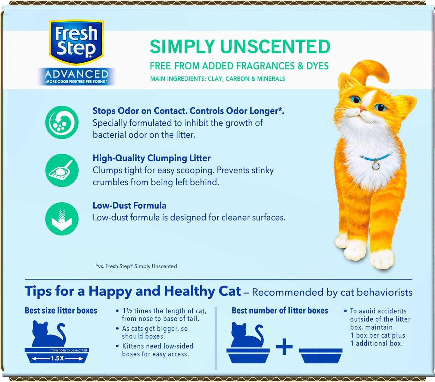 Fresh Step Clumping Cat Litter, Unscented, Advanced Long Lasting Odor Control Kitty Litter with Activated Charcoal, 37 Lb