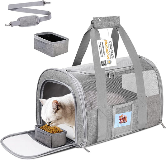 Pet Carrier Airline/Tsa Approved Small Dogs, Kitten, Carriers for Small Medium Cats under 15Lb, Collapsible Soft Sided Cat Travel Carrier-Grey