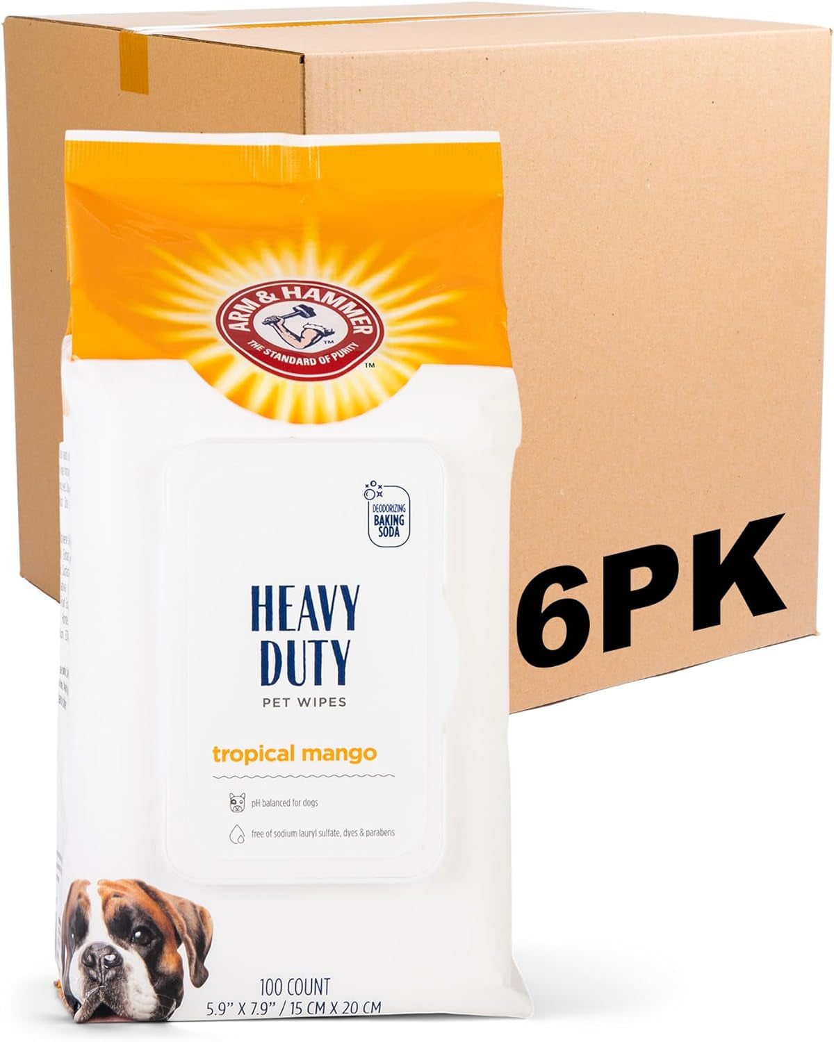 Arm & Hammer for Pets Heavy Duty Multipurpose Bath Wipes for Dogs | All Purpose Dog Wipes Remove Smell & Refresh Skin for Pets | Fruity Mango, Hundred Count - 6 Pack of Pet Wipes