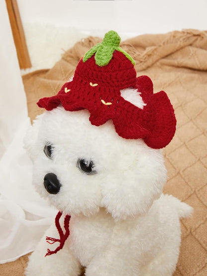 QWINEE Flower Design Knit Cute Dog Hat Soft Cat Hat Rabbit Hat Halloween Christmas Party Costume Head Wear Accessories for Puppy Cat Kitten Small Dogs Small Animals Violet Purple M