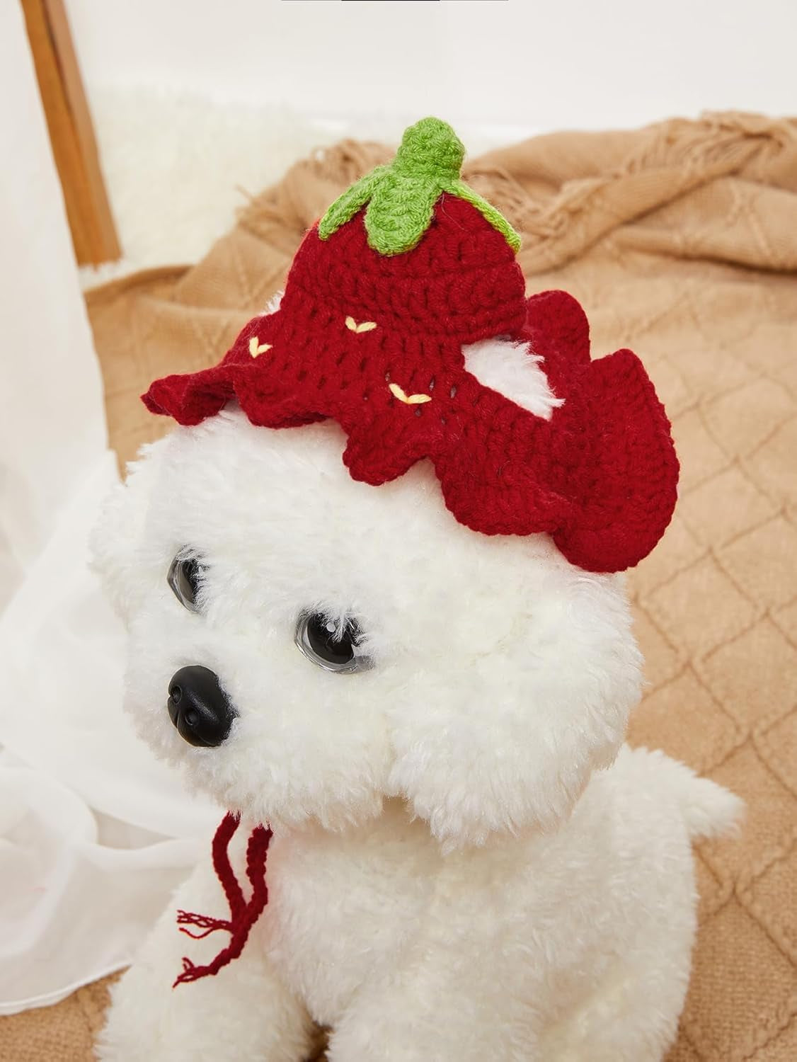 QWINEE Cartoon Strawberry Design Knit Cute Dog Hat Soft Cat Hat Rabbit Hat Halloween Christmas Party Costume Head Wear Accessories for Puppy Cat Kitten Small Dogs Small Animals Solid Red M