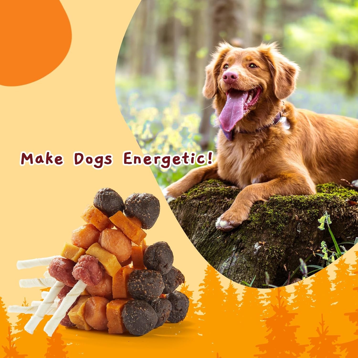 Jungle Calling Dog Treats, Multi-Flavor Kabob Dog Snacks, Dog Kabobs, Made with Chicken, Duck, Beef, Sweet Potato and Pumpkin, Rawhide Sticks for Dogs