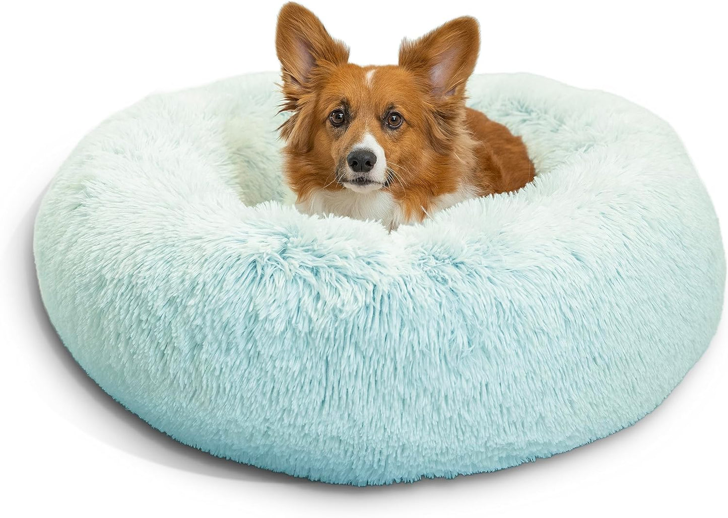 Best Friends by Sheri the Original Calming Donut Cat and Dog Bed in Shag Fur Baby Blue, Medium 30"