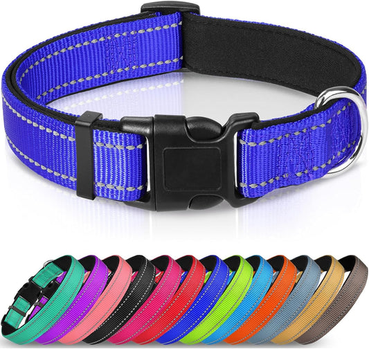 Joytale Reflective Dog Collar,Soft Neoprene Padded Breathable Nylon Pet Collar Adjustable for Small Dogs,Navy Blue,S