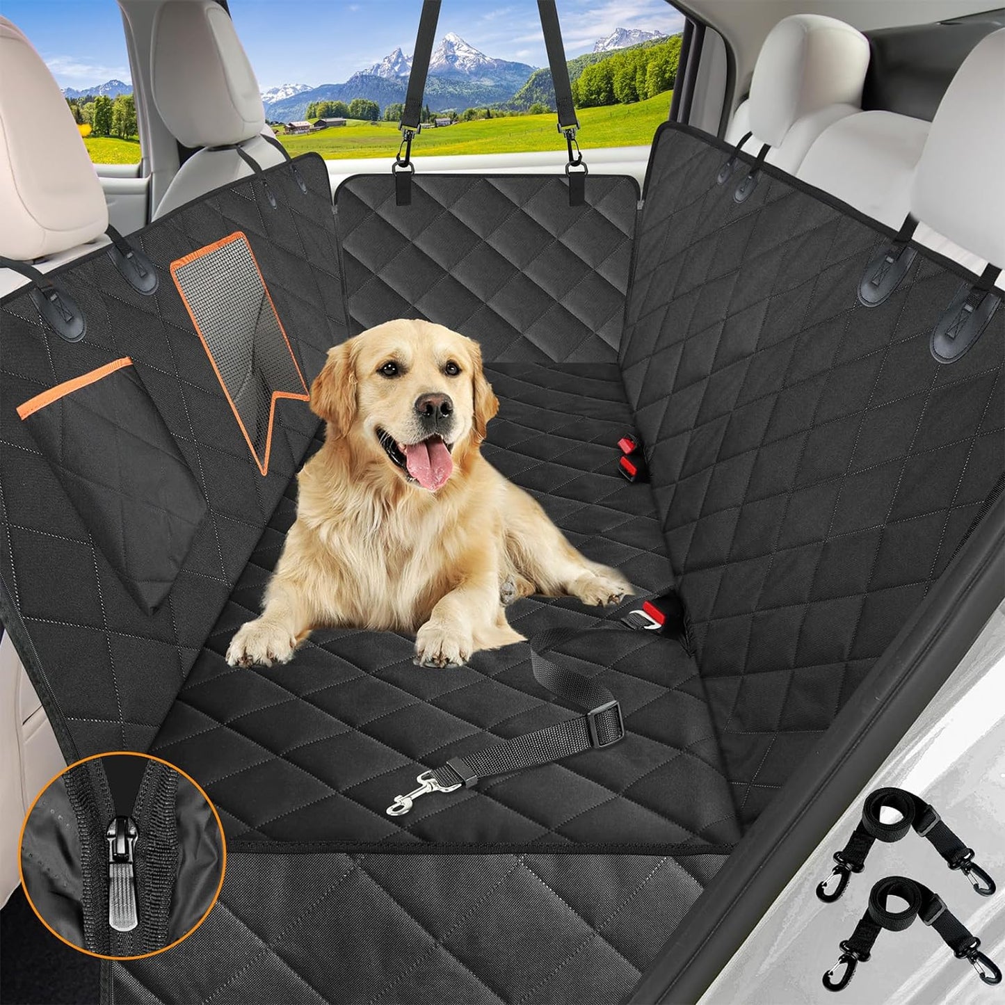 Kytely Dog Car Seat Cover for Back Seat,Waterproof Hammock with Mesh Window, Anti-Scratch Nonslip Car Seat Protector for Dogs, 600D Heavy Duty Dog Seat Cover for Cars Trucks and Suvs