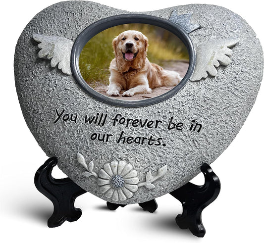 Pet Memorial Stones for Dog or Cats,Loss of Dog Sympathy Gift Indoor Display,Pet Grave Markers Dog Bereavement Gifts Outdoor Tombstone Heart Shaped Carve You Will Forever Be in Our Heart