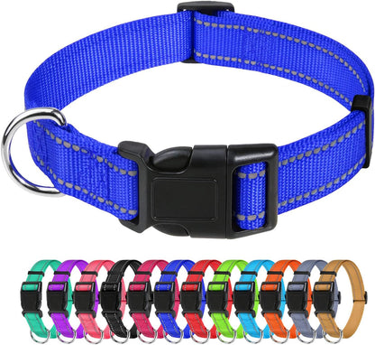 Tagme Reflective Nylon Dog Collars, Adjustable Classic Dog Collar with Quick Release Buckle for Large Dogs, Royal Blue, 1.0" Width