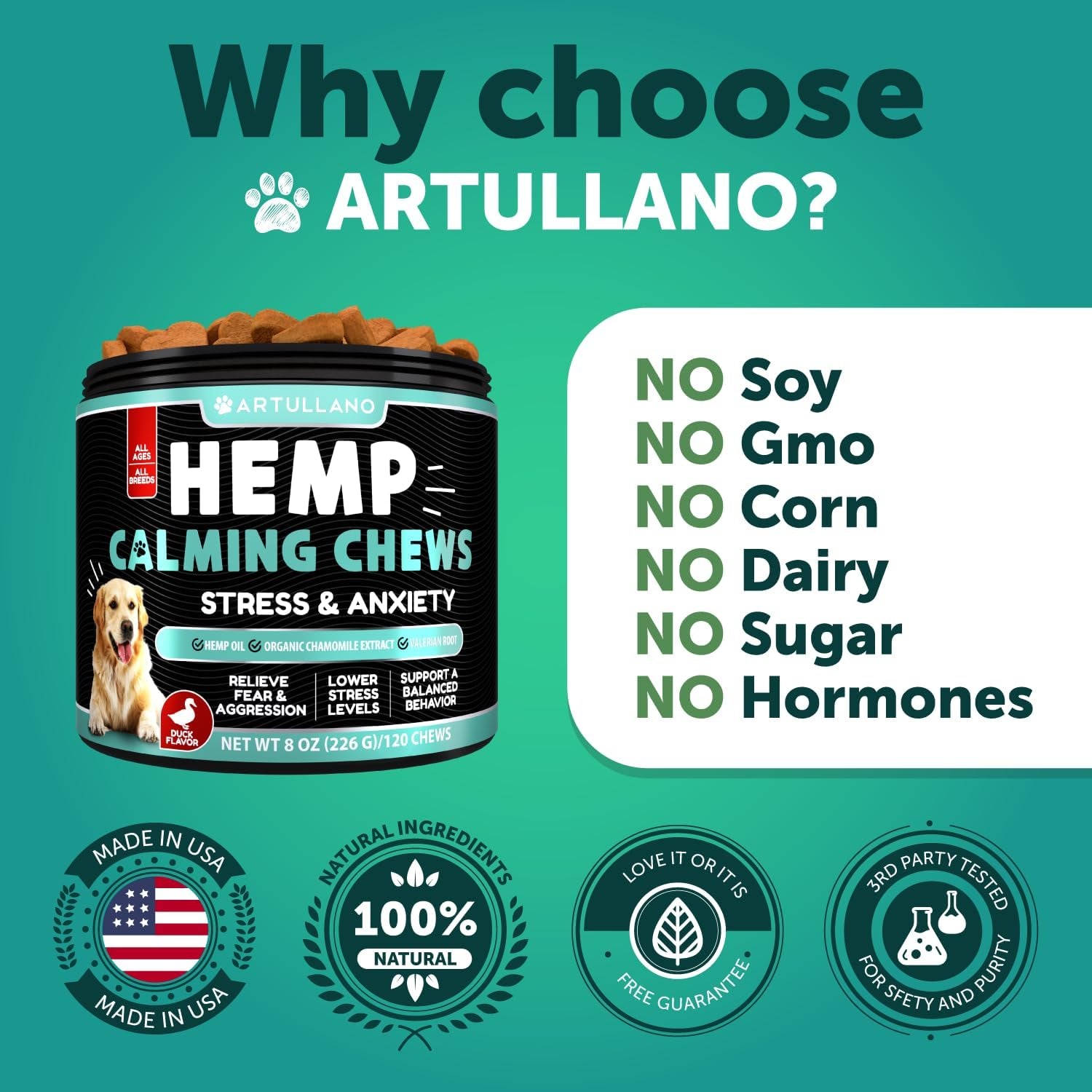 Hemp Calming Chews for Dogs - Advanced Dog Calming Chews - Anxiety Relief Treats - Dog Anxiety Relief - Health and Wellness Supplements for Dogs - Hip and Joint Support - 120 Chews