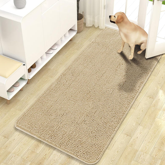 OLANLY Dog Door Mat for Muddy Paws, Absorbs Moisture and Dirt, Absorbent Non-Slip Washable Mat, Quick Dry Microfiber, Mud Mat for Dogs, Entry Indoor Door Mat for inside Floor(47X24 Inches, Beige)