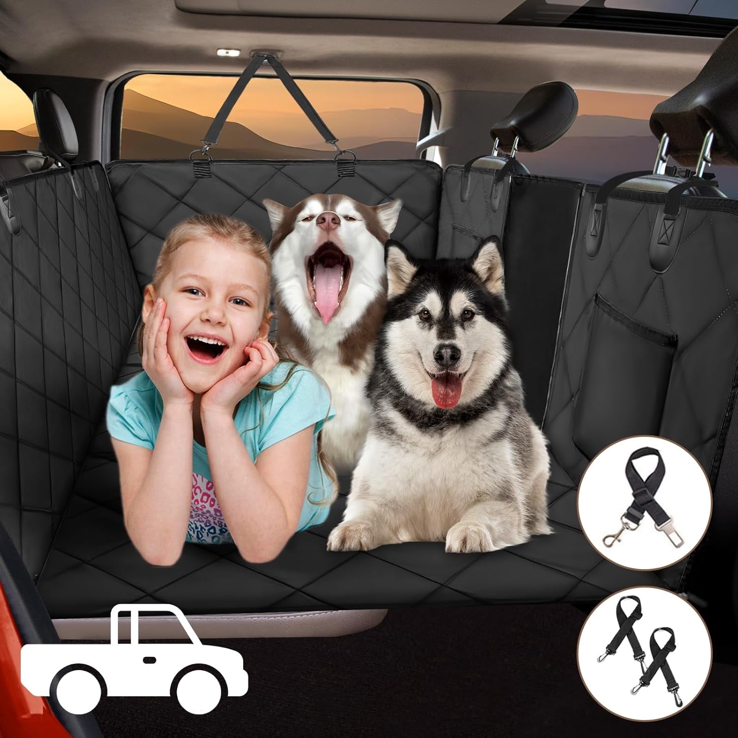 Back Seat Extender for Dogs Truck-Large Space, Truck Dog Seat Cover Back Seat Hard Bottom Holds 400Lbs, Sturdy Pet Seat Covers for Trucks, Waterproof Backseat Dog Hammock for Truck