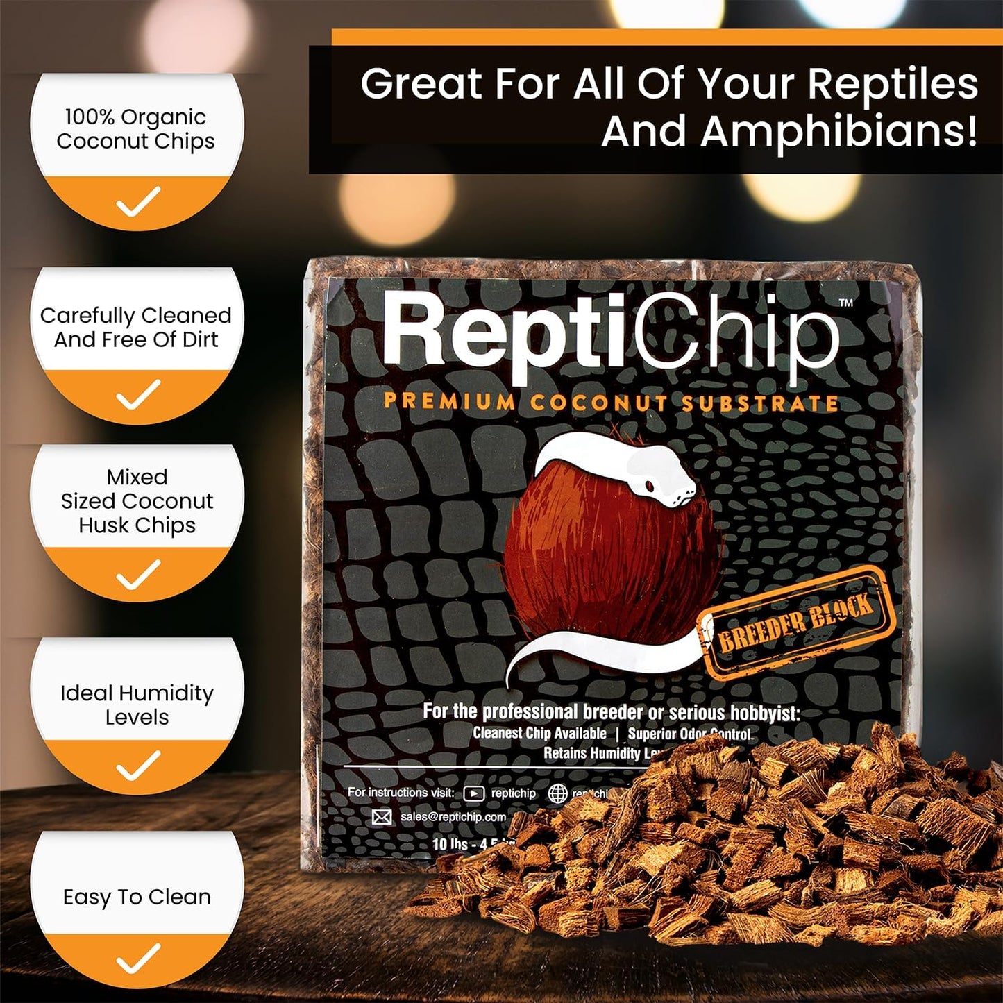 ReptiChip Reptile Substrate Coconut Chip Bedding 72 Quart Compressed Organic Coco Husk Block for Snake Habitat, Ball Python Terrarium, Turtle Tanks, Tortoise Enclosure