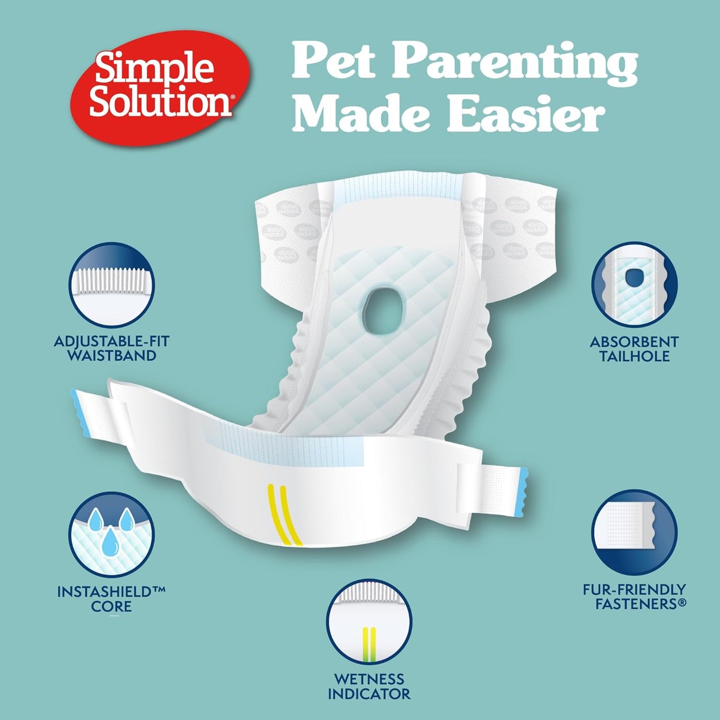 Simple Solution True Fit Disposable Dog Diapers for Female Dogs - Super Absorbent with Wetness Indicator - L/XL (Waist 18-27In) - 30 Count