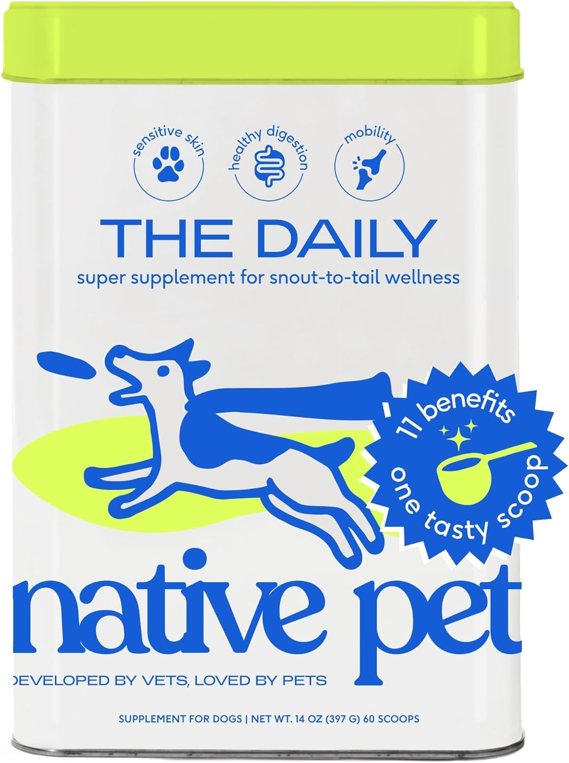 Native Pet the Daily Dog Supplement - 11 in 1 Dog Multivitamin - Tasty Scoop with Dog Vitamins and Supplements - Super Multi Vitamin for Dog - 12 Active Ingredients (7 Oz.)