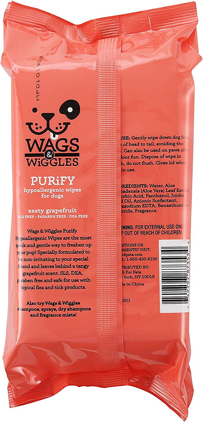 Wags & Wiggles Cleanse Hypoallergenic Wipes 100Ct | Hypoallergenic Dog Wips 100 Count Package, Fragrance Free | Waterless Bathing to Keep Pets with Sensitive Skin Clean (FF22031)