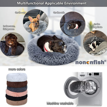 Nononfish Small Puppy Beds for Small Dogs Washable - 19 Inches round Faux Fur Pet Bed for Puppy and Cat Donut Fluffy Plush Orthopedic Doggy Beds Relief Improved Sleeping,Camel