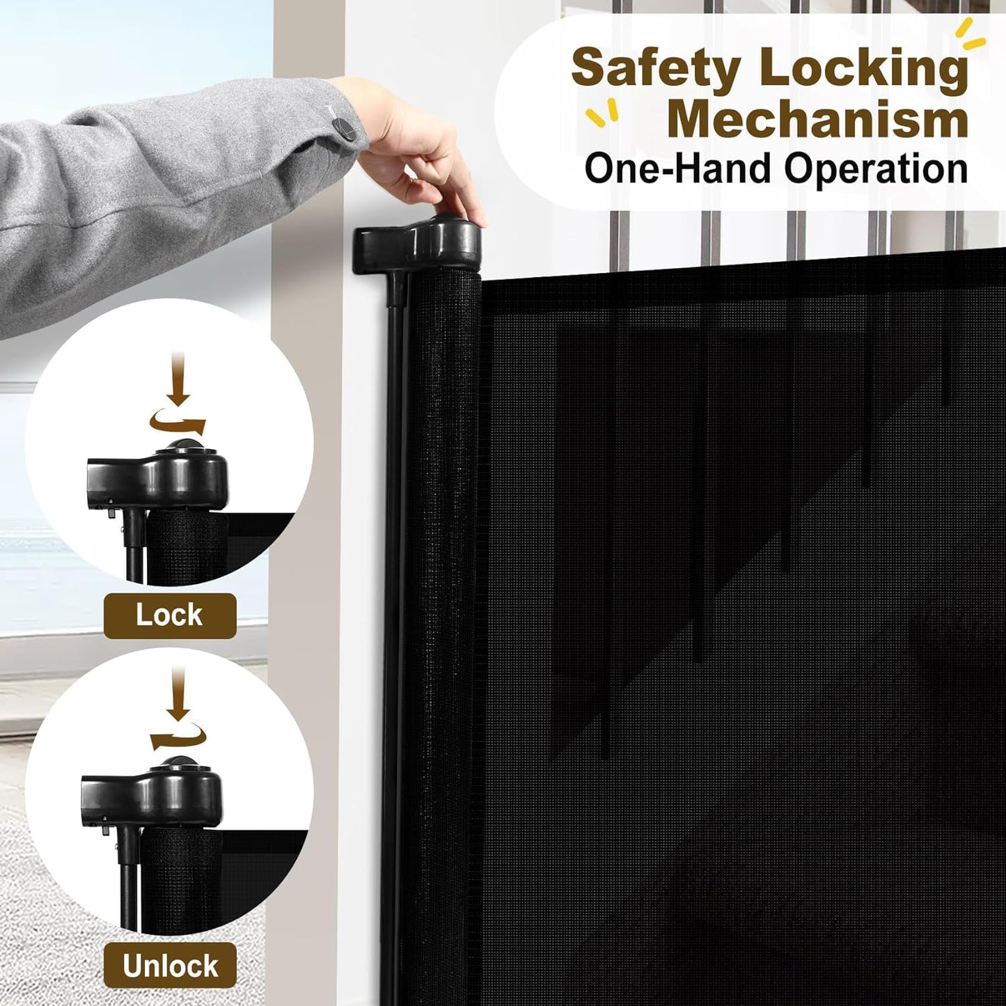 Upgrade 200 Inch Retractable Baby Gates Extra Wide with Reinforced Strip Design to Prevent Crawling Through, 200" Retractable Dog Gate, 34" Tall, Retractable Gate for Indoor/Outdoor(White)