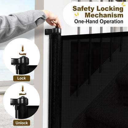 Upgrade 71" Retractable Baby Gates for Stairs, Retractable Dog Gate 34" Tall, Extends to 71" Wide, 6 Foot Retractable Baby Gate, Retractable Gate for Doorways, Hallways, Indoor/Outdoor(Black)