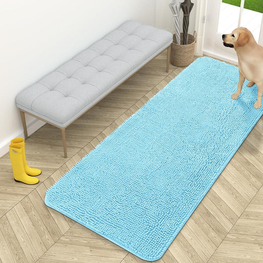 OLANLY Dog Door Mat for Muddy Paws, Absorbs Moisture and Dirt, Absorbent Non-Slip Washable Mat, Quick Dry Microfiber, Mud Mat for Dogs, Entry Indoor Door Mat for inside Floor(59X24 Inches, Blue)