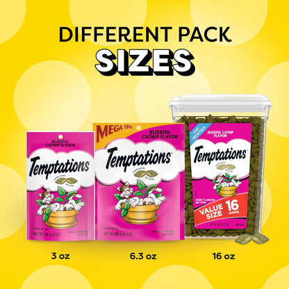 TEMPTATIONS Classic Crunchy and Soft Cat Treats Blissful Catnip Flavor, 16 Ounce (Pack of 1)