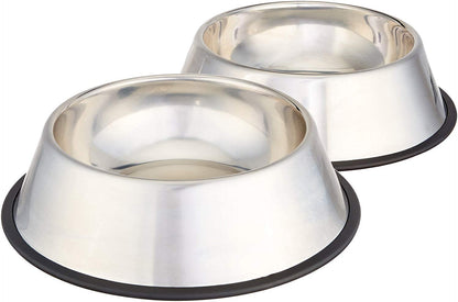 Amazon Basics Stainless Steel Non-Skid Pet Dog Water and Food Bowl, 2-Pack (10 X 2.8 Inches), Each Holds up to 4 Cups