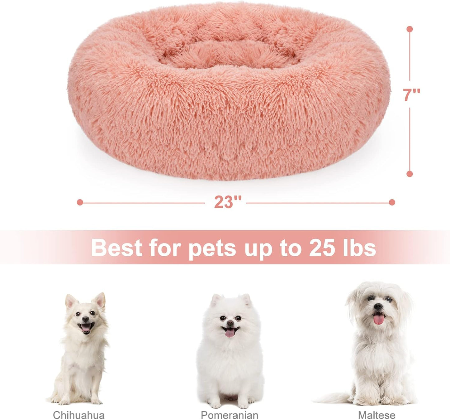 MIXJOY Orthopedic Dog Bed Comfortable Donut Cuddler Round Dog Bed Ultra Soft Washable Dog and Cat Cushion Bed (20''/23''/30'') (23'', Pink)