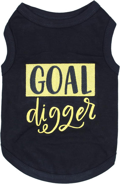 Parisian Pet Unisex Dog Tshirt - Embroidered “ Goal Digger“ Dog Shirt - Breathable and Lightweight Dog Clothes - Sleeveless Black Dog Tee Shirts - Machine Washable Dog Shirt for Large Dogs - L