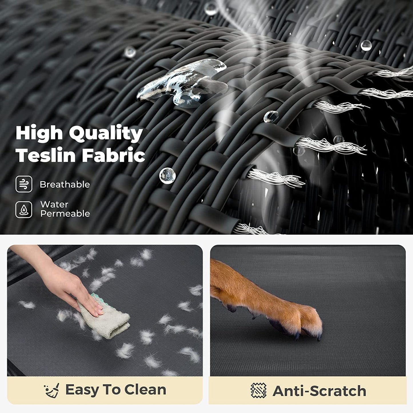 Veehoo Original Cooling Elevated Dog Bed, Outdoor Raised Cots Bed for Large Dogs, Portable Standing Pet with Washable Breathable Mesh, No-Slip Feet Indoor Outdoor, Large, Black, CWC2201