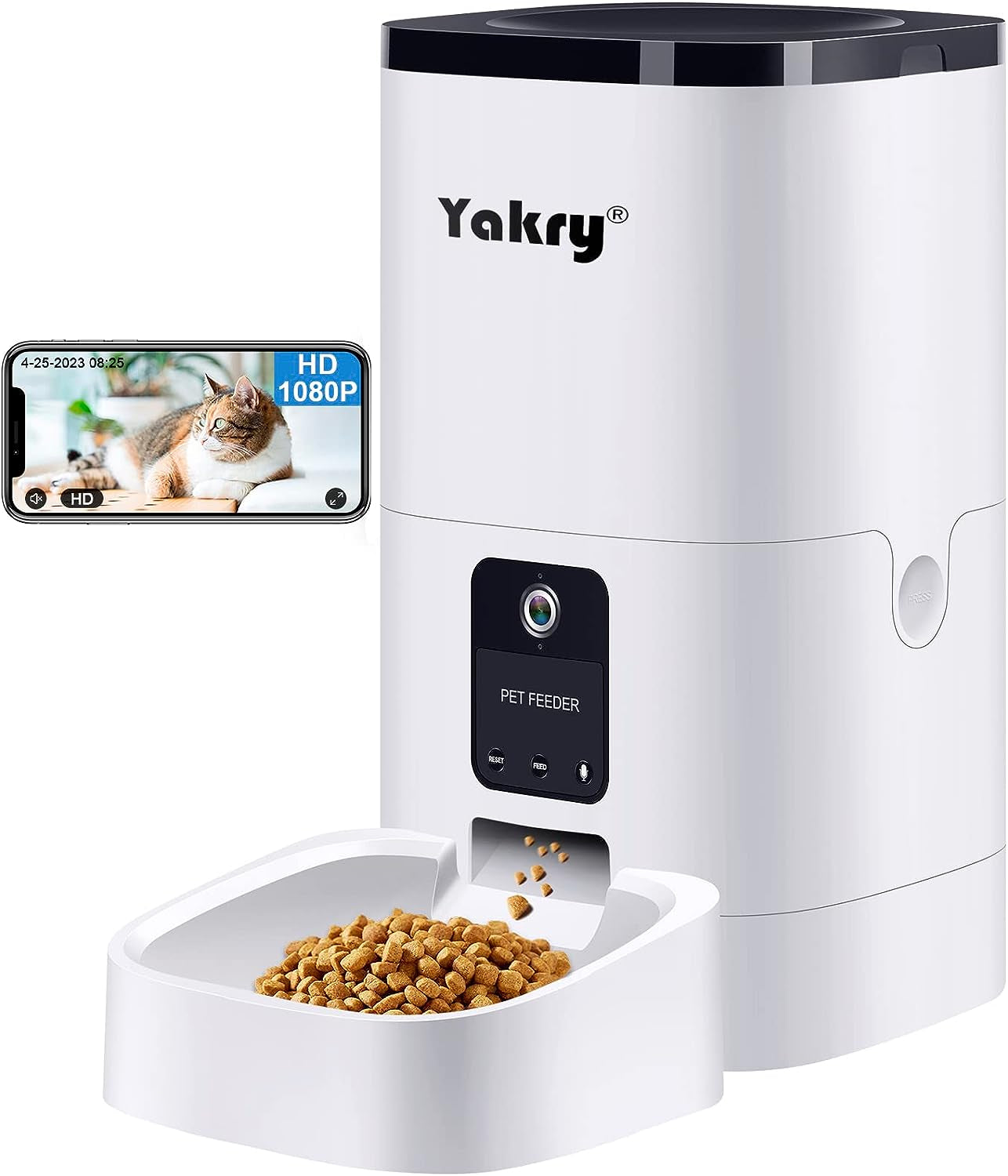 Yakry Automatic Dog Feeder with Camera - 6L/25 Cups Smart Cat Feeder with Timer 2-Way Audio HD 1080P Cam Night Vision - 2.4G Wifi Pet Food Dispenser with App Control