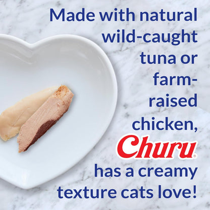 INABA Churu Cat Treats, Grain-Free, Lickable, Squeezable Creamy Purée Cat Treat/Topper with Vitamin E & Taurine, 0.5 Ounces Each Tube, 24 Tubes (4 per Pack), Chicken with Beef Recipe