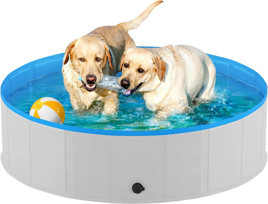 Niubya Foldable Dog Pool, Collapsible Hard Plastic Dog Swimming Pool, Portable Bath Tub for Pets Dogs and Cats, Pet Wading Pool for Indoor and Outdoor, 48 X 12 Inches