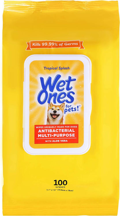 Wet Ones for Pets Multi-Purpose Dog Wipes with Aloe Vera Dog Wipes for All Dogs in Tropical Splash Wipes for Dog Paws & All over Use 100 Ct Pouch Dog Wipes FF12843 100 Count