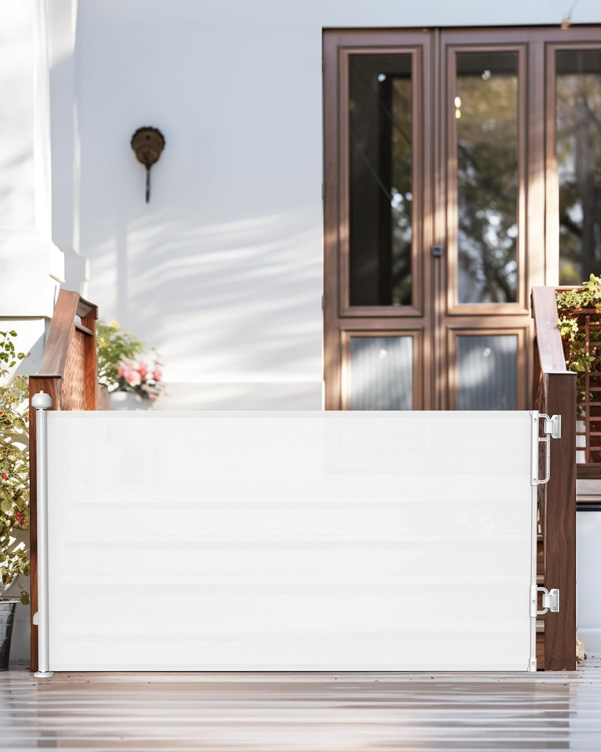 Cumbor 76" Wide Retractable Baby Gates for Stairs, Mesh Dog Gate for the House, 34" Tall Extra Wide Pet Gate for Dogs, Long Child Safety Gates for Doorways, Hallways, Cat Gate Indoor/Outdoor(White)