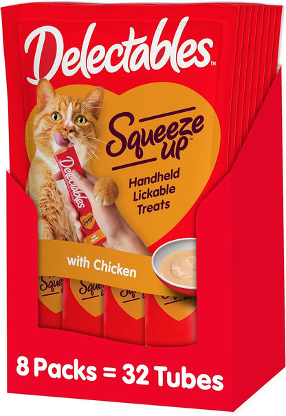 Hartz Delectables Squeeze up Interactive Lickable Wet Cat Treats for Adult & Senior Cats, Chicken & Veggies, 4 Count (Pack of 8)