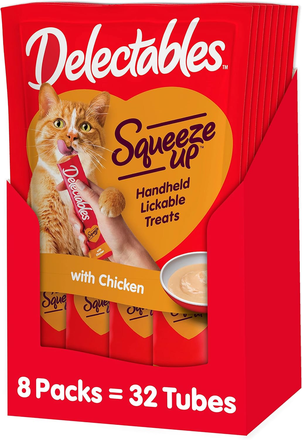 Hartz Delectables Squeeze up Interactive Lickable Wet Cat Treats for Adult & Senior Cats, Chicken, 8 Count (Pack of 2) - Total 16 Count