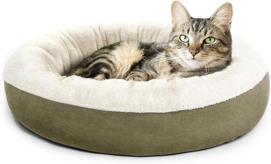 Love'S Cabin round Donut Cat and Dog Cushion Bed, 20In Pet Bed for Cats or Small Dogs, Anti-Slip & Water-Resistant Bottom, Super Soft Durable Fabric Pet Beds, Washable Luxury Cat & Dog Bed Olive Green