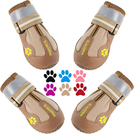 QUMY Dog Shoes for Large Dogs, Medium Dog Boots & Paw Protectors for Winter Snowy Day, Summer Hot Pavement, Waterproof in Rainy Weather, Outdoor Walking, Indoor Hardfloors anti Slip Sole Khaki 6