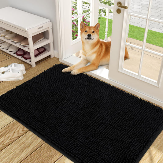 OLANLY Dog Door Mat for Muddy Paws, Absorbs Moisture and Dirt, Absorbent Non-Slip Washable Mat, Quick Dry Microfiber, Mud Mat for Dogs, Entry Indoor Door Mat for inside Floor(48X30 Inches, Black)