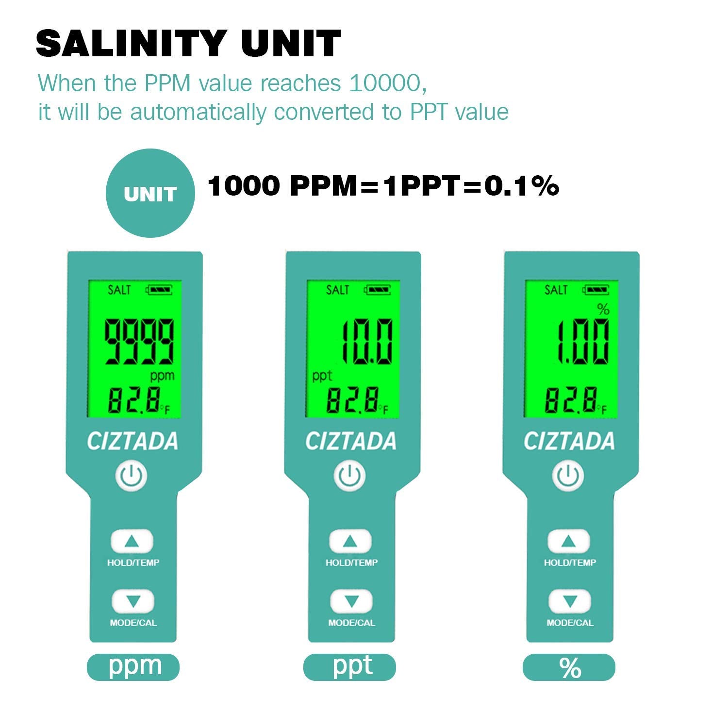 Digital Salinity Tester for Salt Water - Aquarium Salinity Meter with ATC, IP67 Waterproof, 0-200 PPT Large Range Multi-Parameter Tester for Seawater, Fish Tank, Hydroponics