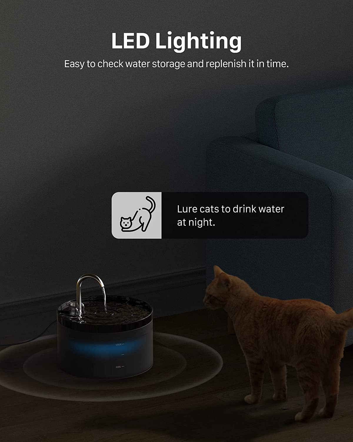 Cat Water Fountain with 9 Filters, Black