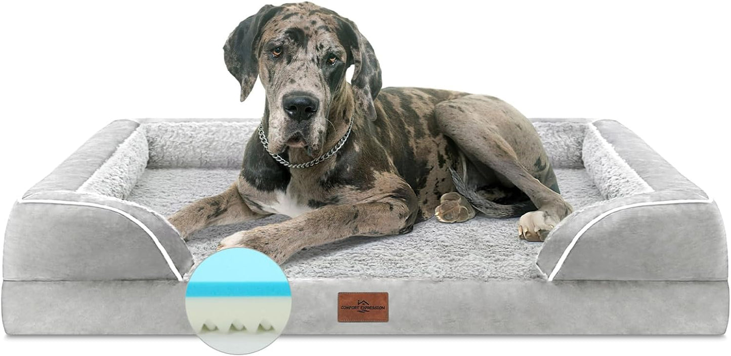 XXL Dog Bed for Extra Large Dogs, Cooling Dog Bed, Orthopedic Memory Foam Dog Bed for Giant Dogs, Waterproof Dog Bed with Bolster & Removable Cover(Xx-Large,Light Grey)