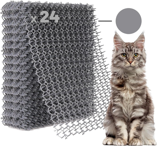 24 Pack Cat Deterrent Scat Mat for Cats - 16.5 X 13.4 Inch Cat Spike Mat with 1 Inch Spikes Is a Perfect Pet Training Mat for Cat Repellent Indoor & Outdoor All Year round (Gray)